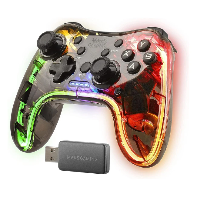 Mars Gaming MGP24 Gamepad Inalámbrico 24GPro | Vibración Háptica Dual | Joysticks Analógicos | PC PS3 PS4 Xbox360 | Neon RGB