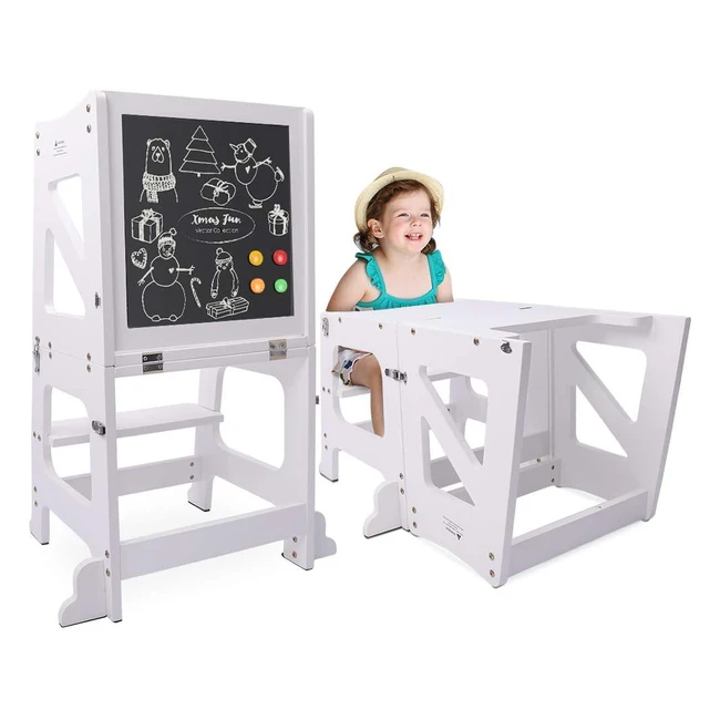 Yoleo Tour d'apprentissage transformable pliable pour enfants - Bois naturel - Kitchen Helper