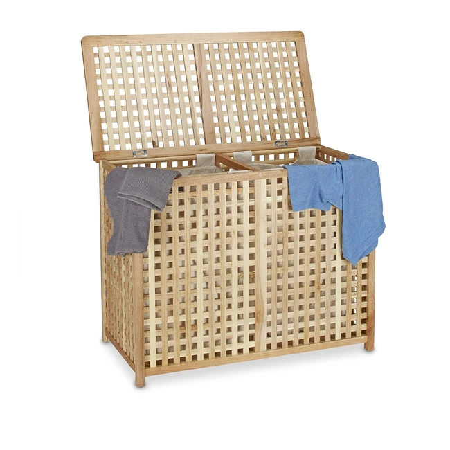 Cesto Portabiancheria Doppia in Legno HLP 461 x 879 x 681 cm - Naturale Marrone - Design Moderno