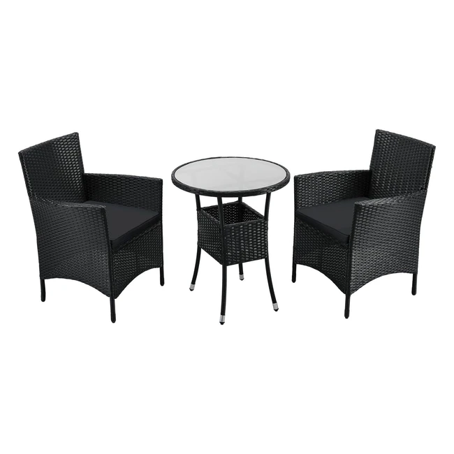Polyrattan Balkon Set Bayamo 2 Personen - Tisch mit Glasplatte - 2 Sthlen - We