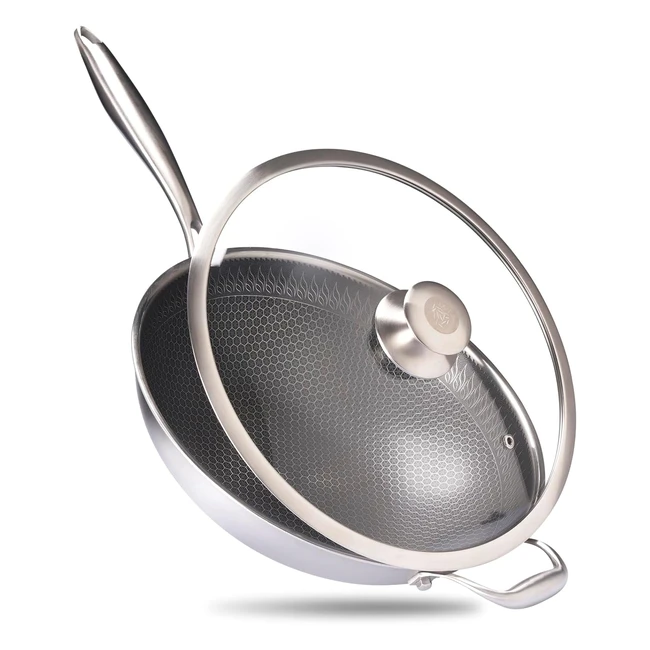 Reishunger Premium Wok Edelstahl 32 cm, Glasdeckel, induktionsgeeignet, Antihaftbeschichtung