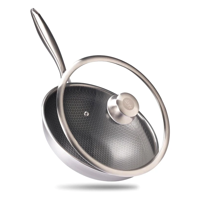 Reishunger Premium Wok Edelstahl 28 cm, Glasdeckel, Antihaftbeschichtung