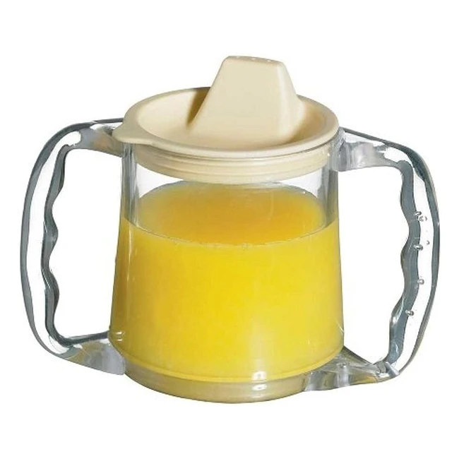 NRS Healthcare Becher für pflegebedürftige Menschen aus Kunststoff mit 2 Henkeln und Deckel mit Trinköffnung