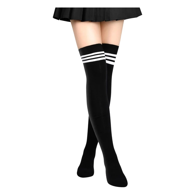 Aomig Striped Over the Knee Thigh High Long Socks - White/Black - Free Shipping