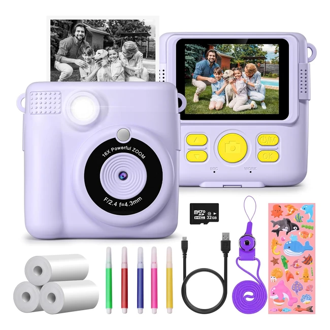 Cmara Fotos Infantil Instantnea GreenKinder - HD 1080p - Tarjeta SD 32GB - B