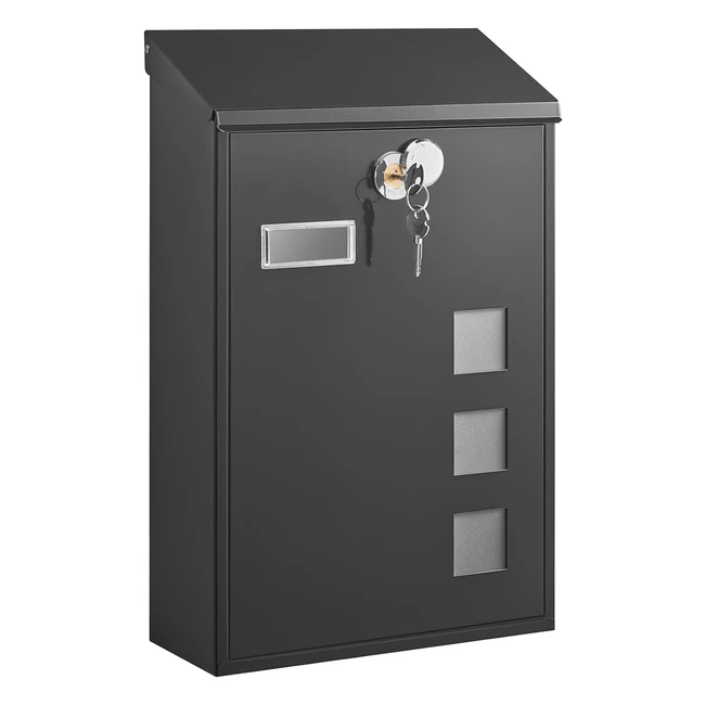 Songmics Modern Wall Mounted Post Box with Viewing Windows Nameplate Lock Copp