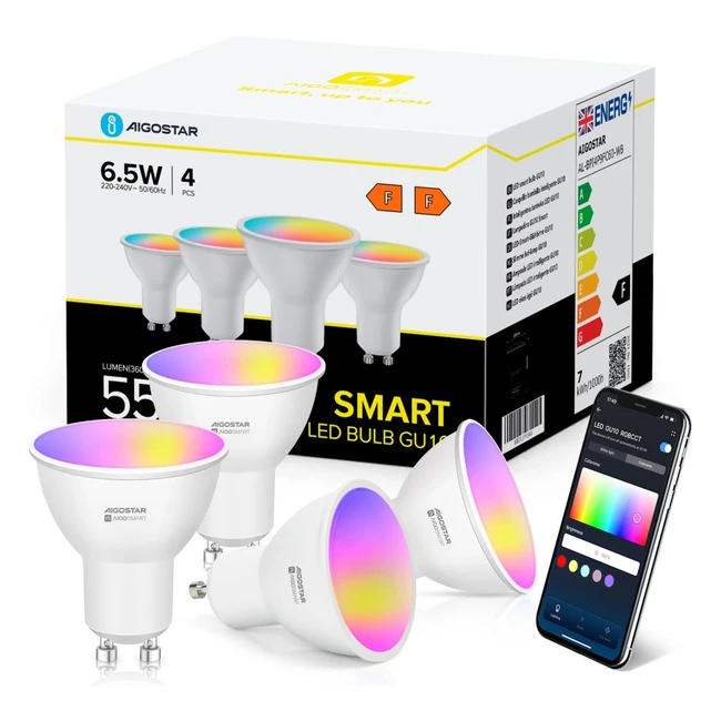 Bombilla Inteligente LED Aigostar SL2 - Alexa - 65W - WiFi RGB - 2700K-6500K - Regulable - Control App - Google Home - 4 Unidades