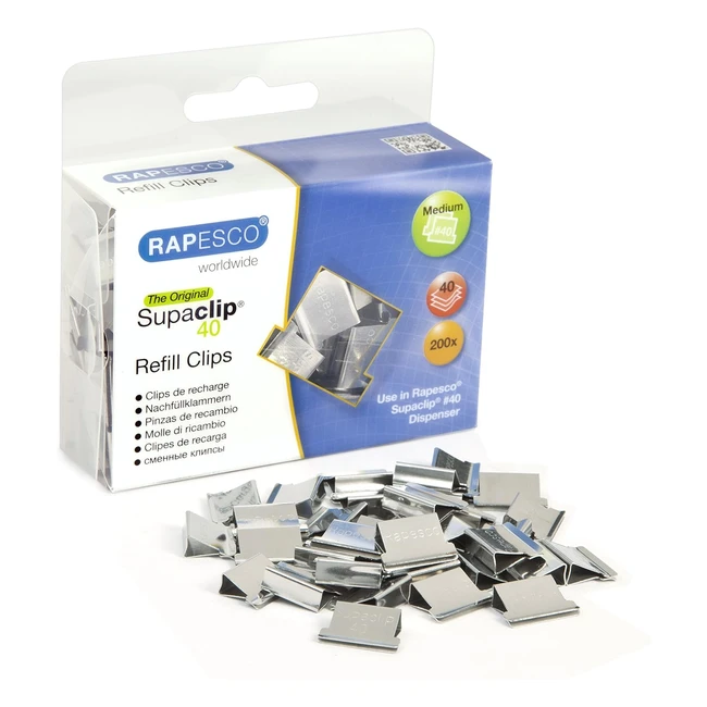 Rapesco CP20040S Supaclip 40 Stainless Steel Refill Clips - Pack of 200