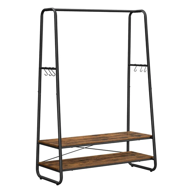 VASAGLE Anzugstange mit Regalen und Haken, Industrie-Look, Braun/Schwarz, RGR112B01