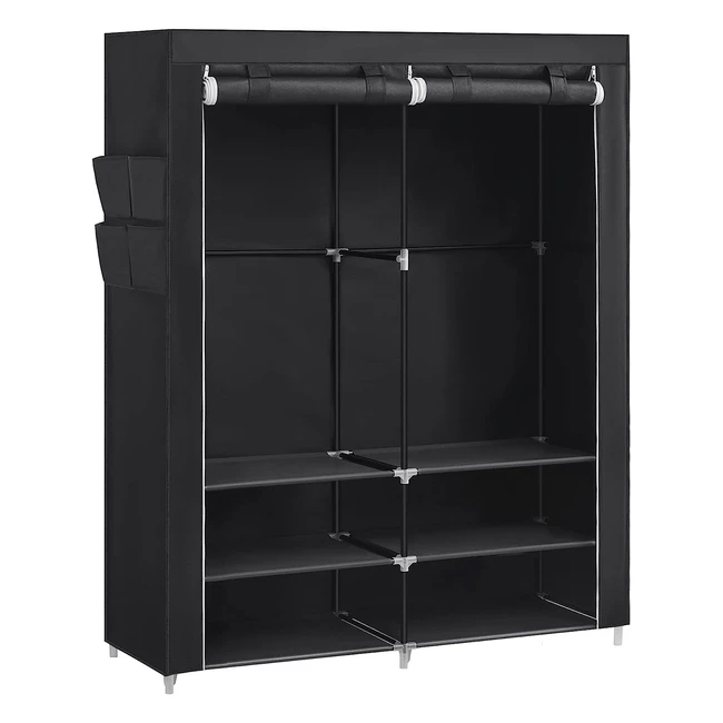 SONGMICS Stoffschrank 45 x 127 x 176 cm, 2 hängende Fächer mit Regalen, 4 Seitentaschen, großer Stauraum für Schlafzimmer Wohnzimmer, schwarz RYG008B02