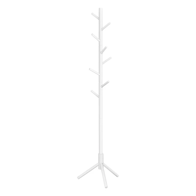 VASAGLE Garderobenständer aus Holz, Baumform, 8 Haken, 3 verstellbare Höhen, für Kleidung, Hüte, Taschen, Eingang, Wohnzimmer, Schlafzimmer, Büro, Weiß RCR04WT