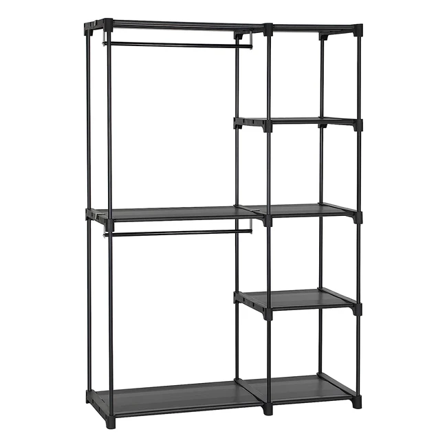SONGMICS Offener Kleiderschrank, Selbsttragendes Vertikales Regal, Garderobenständer mit Hängestangen, 43 x 112 x 165 cm, Schwarz