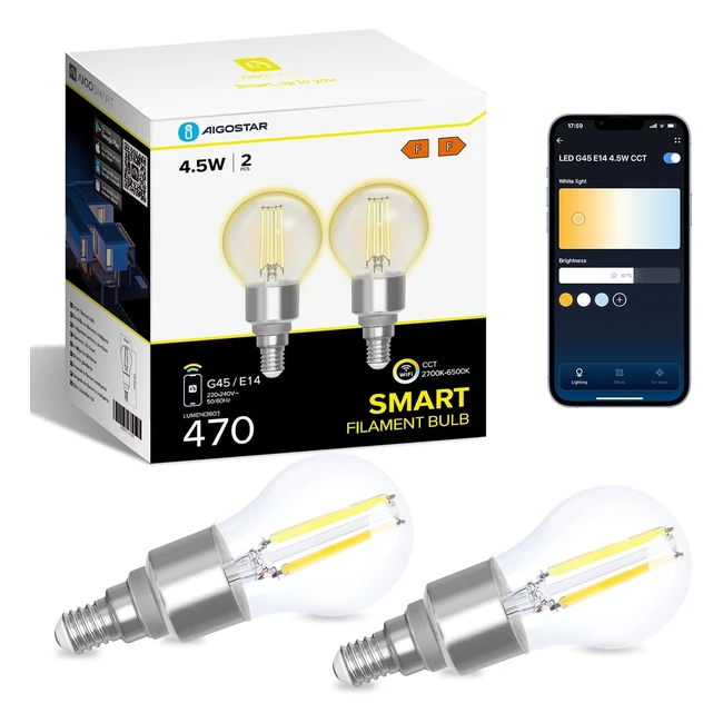 Bombilla Inteligente Alexa Aigostar G45 Transparente - 2 Unidades