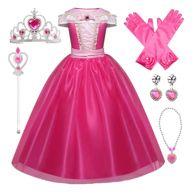 Vestito Principessa Aurora Bambina - Costume Bella Addormentata con Accessori - Halloween Carnevale Natale
