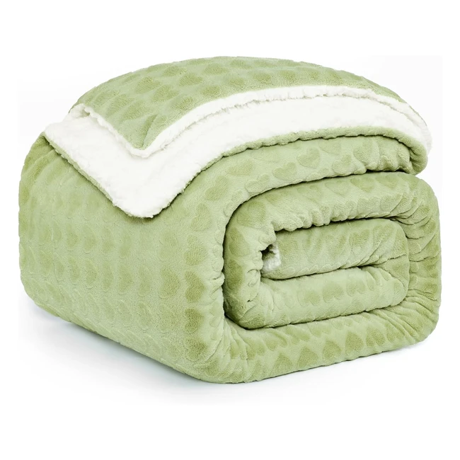 Manta Sherpa Panxhome 200x230 cm - Terciopelo de Leche con Jacquard en Forma de Corazón - 470gsm - Caliente y Cómoda - Decorativa para Silla, Sofá, Cama - Verde