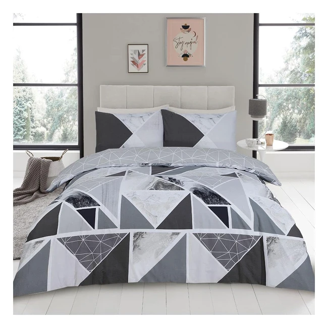 Metalic Marble Duvet Cover Sets - Reversible Triangle Bedding - Double Bed Set - Washable Quilt Covers