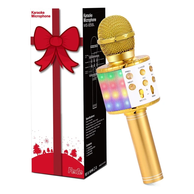 Fede Microfono Karaoke Bluetooth Wireless per Bambini - Portatile con Luci LED M