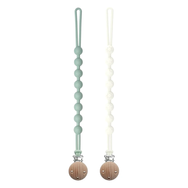 Catenella Portaciuccio in Silicone Seposeve - Confezione da 2 - Clip Morbide - Alta Tenacità - Verde Bianco