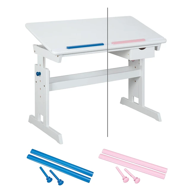 Scrivania bambino evolutiva, inclinabile, pino massiccio, bianco, 109x63-96x55cm