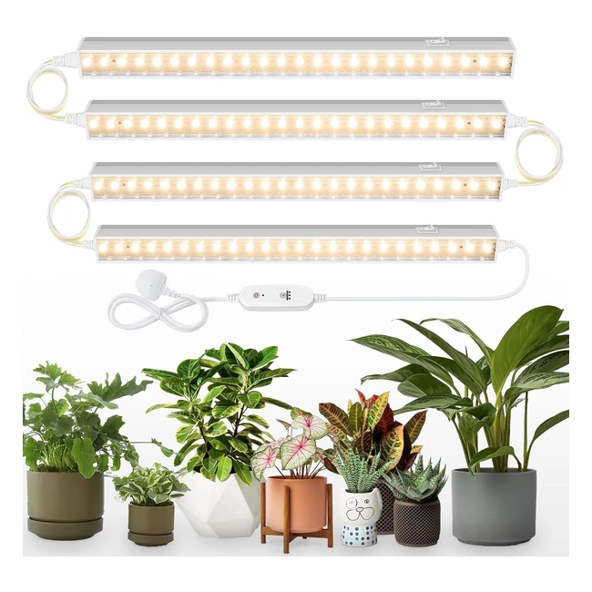 Barrina T5 Grow Lights for Indoor Plants - Full Spectrum Sunlight - 1ft Plant Growing Lamp - Auto On/Off Timer - LED Grow Light Strip - Yellow - 4 Pack