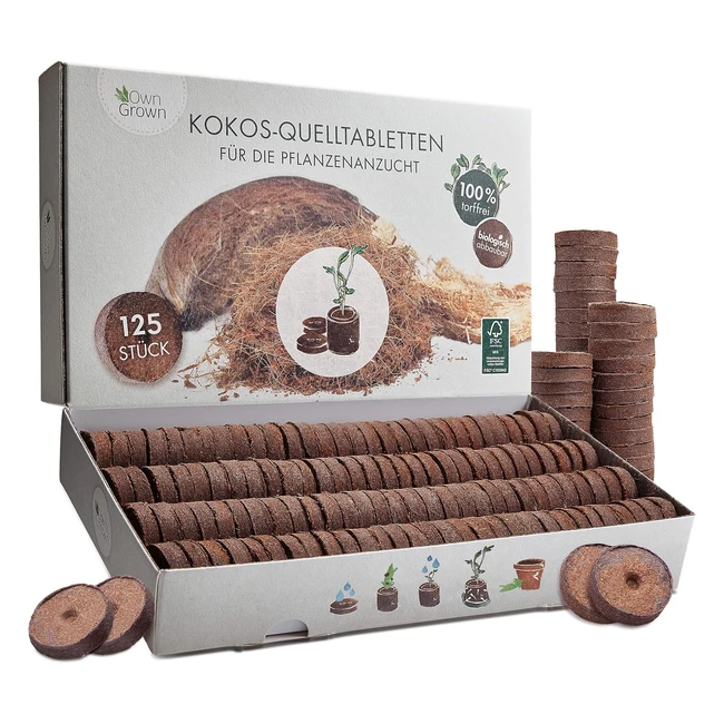 Premium Kokos Quelltabletten fr Pflanzenanzucht - 125 Tabs