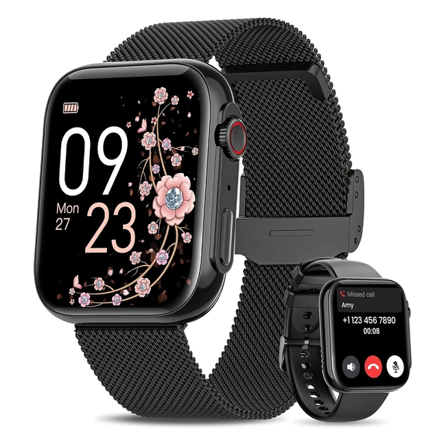Montre Connectée Femme AimiUvei avec Appel Bluetooth 53 185 - Smartwatch Cadeau avec 3 Bracelets - 120 Modes Sport - Suivi des Règles - Fréquence Cardiaque - Spo2 - Sommeil - Podomètre - IP68 - Android iOS - Noir