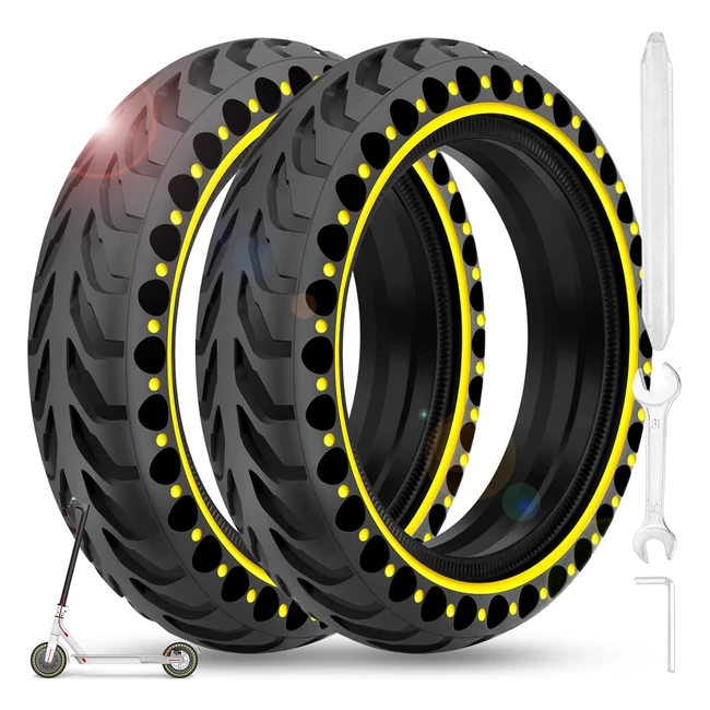 2pcs pneu plein trotinette electrique 85 pouces compatible avec xiaomi m365 m365 pro 1s pro 23 3 liteessential 8 12 x2 roue pleine remplacement scooter jaune