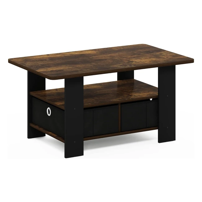 Furinno Coffee Table with Storage Bin - Compact Design, Amber Pine/Black, 483D x 80W x 396H cm