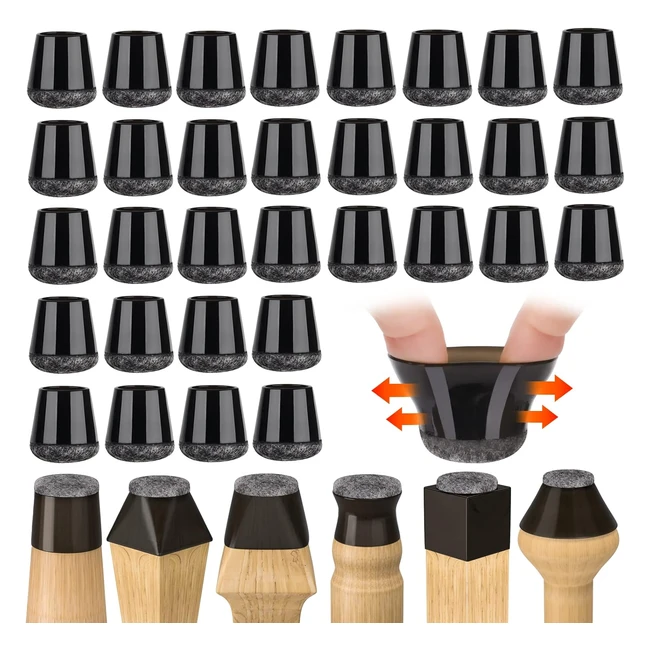 Protection pied de chaise 32 pcs patin en silicone noir avec patins en feutre pour sols en bois et carrelage