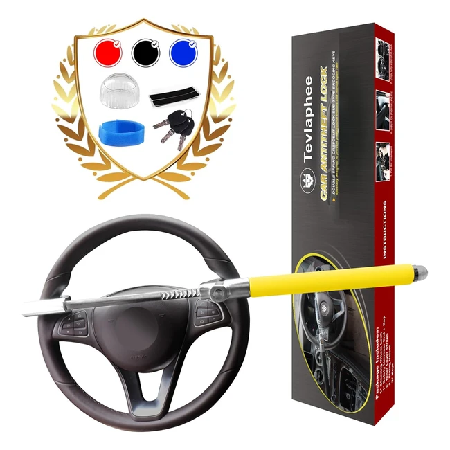 Tevlaphee Steering Wheel Lock - Heavy Duty Adjustable Universal Fit - Prevent 