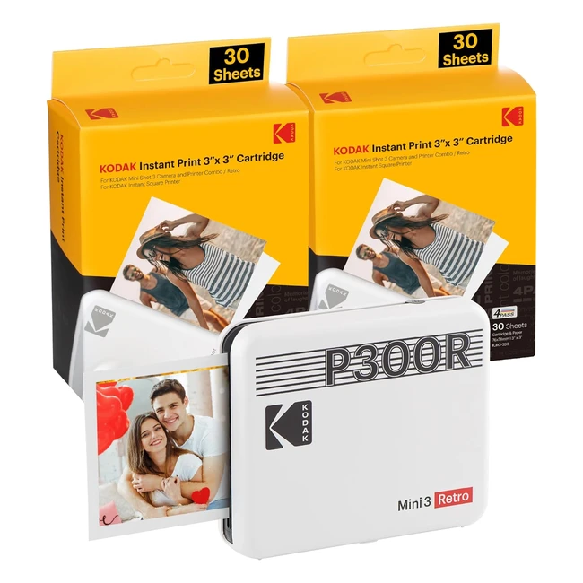 Kodak Mini 3 Retro 4Pass Portable Photo Printer - Print Flawless 3x3 Photos in S