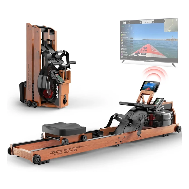 JOROTO Rowing Machine - Oak Wood Foldable Rower with Bluetooth - 330lbs Weight C