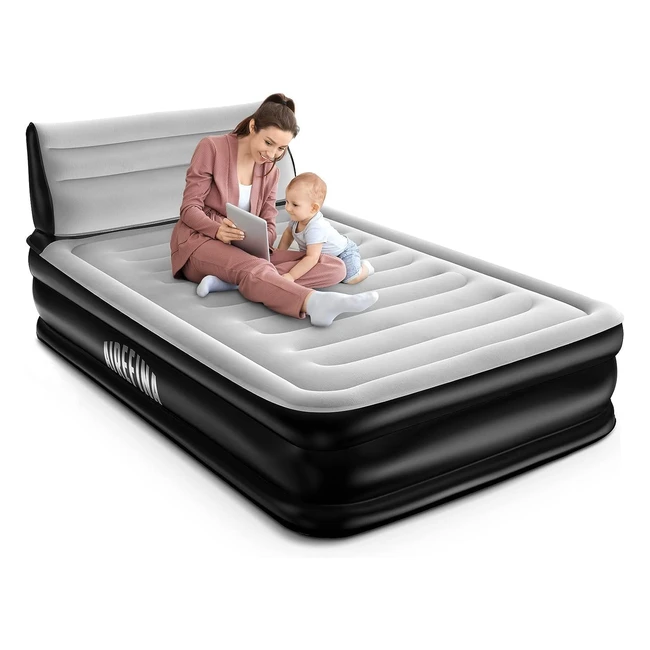 Airefina Double Air Mattress with Headboard - Fast Inflation/Deflation - Comfortable Flocked Surface - 700lbs Max