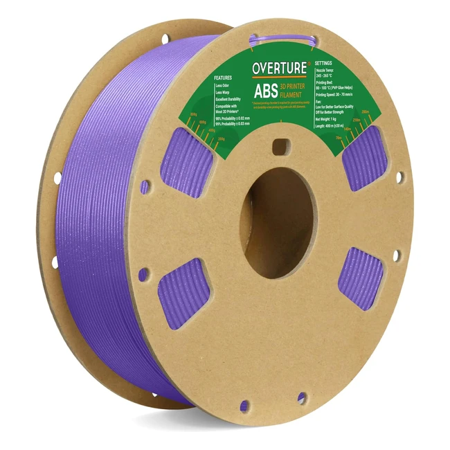 Filament ABS Overture 175mm - Bobine 1kg22lbs - Précision dimensionnelle 0.03mm - Diamant violet