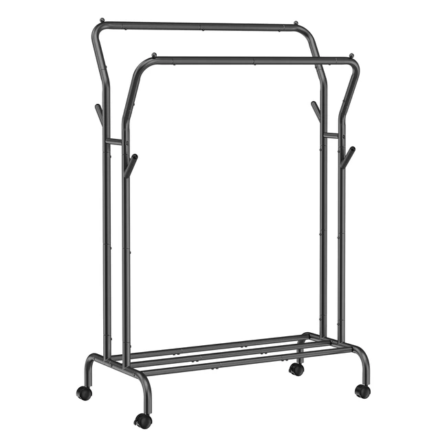 Songmics HSR107B01 Kleiderständer auf Rädern 2 Kleiderstangen aus Stahlrohren max. Belastung 100 kg 1035 cm breit multifunktionale Aufbewahrung Schwarz