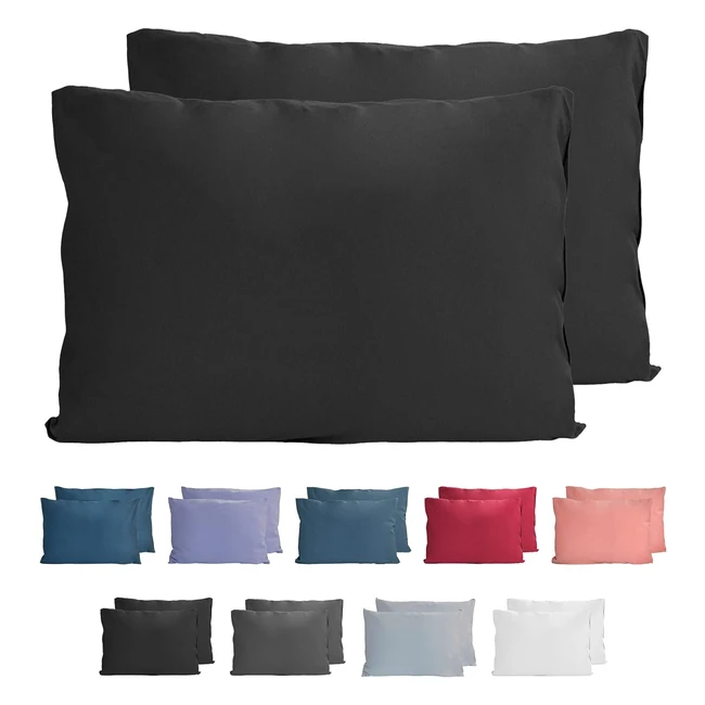 Komfortec 100% Baumwolle Kissenbezüge 2er Set 40x60 cm, superweicher Premium Jersey Kopfkissenbezug 150 gm, schwarz