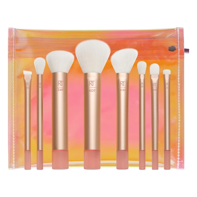 Real Techniques The Wanderer - Set Pennelli Professionali Alta Qualità - Setole Morbide per Fondotinta, Polveri e Correttori - 9 Pezzi