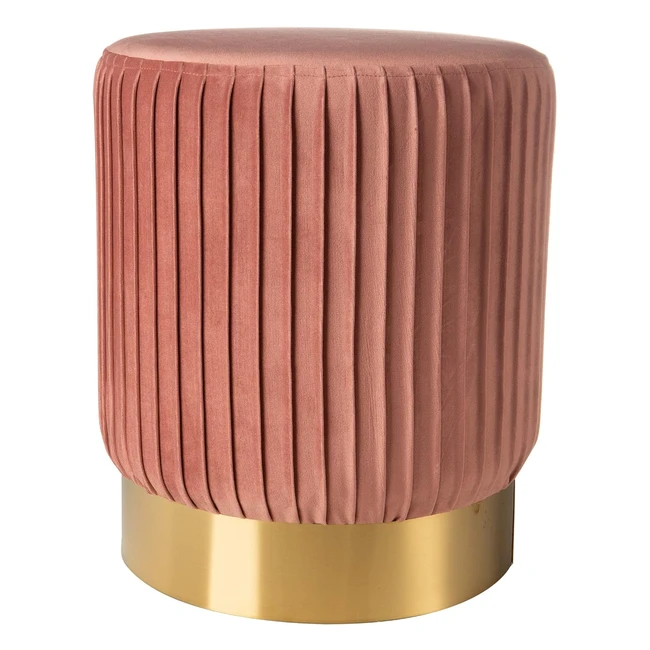 Pouf Sgabello Velluto Plissettato Rosa Cipria Base Dorata 35x35x42 cm - Montemag