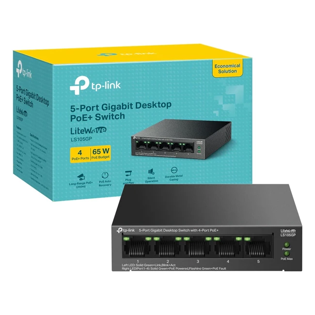 TPLink 5-Port Gigabit Desktop Switch with 4-Port PoE  Up to 10 Gbps  65W Budge