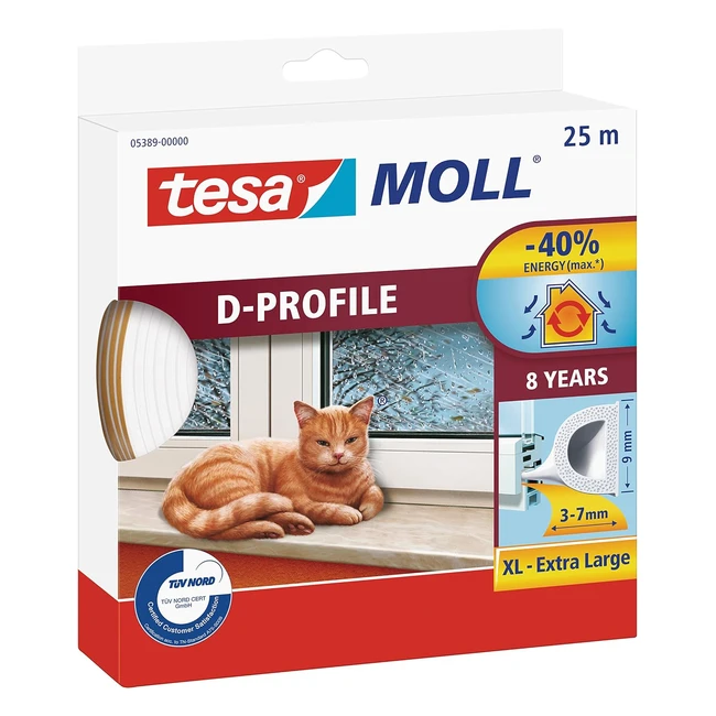 Paraspifferi a D per Porte e Finestre - Tesa 053890000000 - Bianco - 25m x 9mm x 7mm