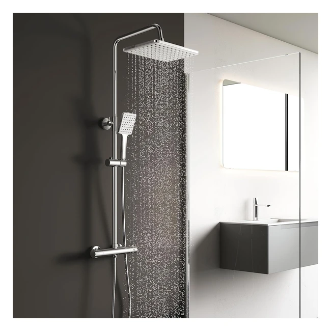 Colonne de douche thermostatique Komiro avec mitigeur - Hauteur réglable - Pomme de douche 260 x 190mm - Salle de bain chromée