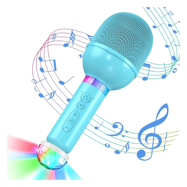 Microphone Karaoké Sans Fil TONOR pour Enfants - Mini Micro Portable avec Lumières LED - Cadeau d'Anniversaire et de Noël - Compatible avec Android iOS PC - Bleu