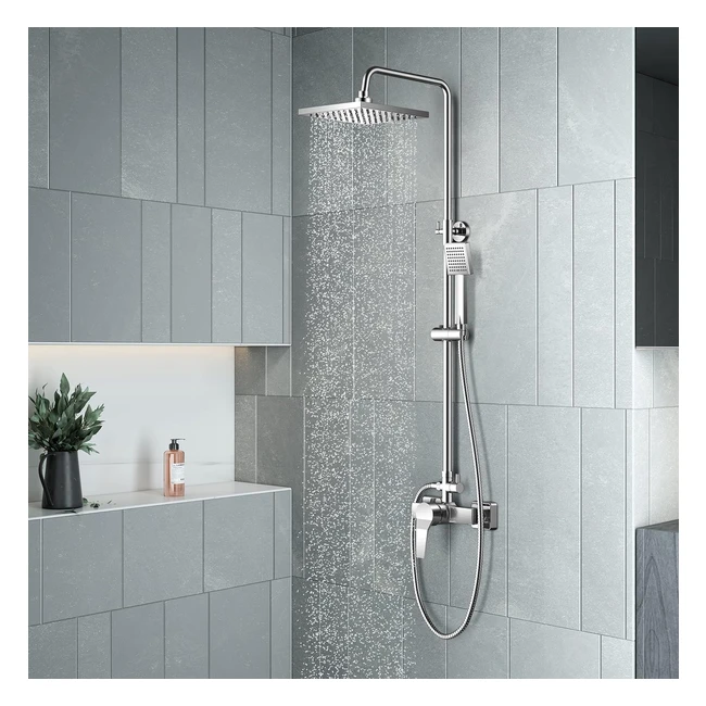 Colonne de douche Komiro avec mitigeur monocommande - Réglable en hauteur - Douchette et pommeau de douche - Salle de bain argent