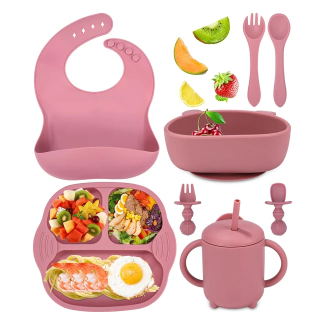 Set Pappa Bimboset in Silicone 8 Pezzi - Bavaglino, Ciotola, Cucchiaio, Forchetta, Tazza - Svezzamento Bambino
