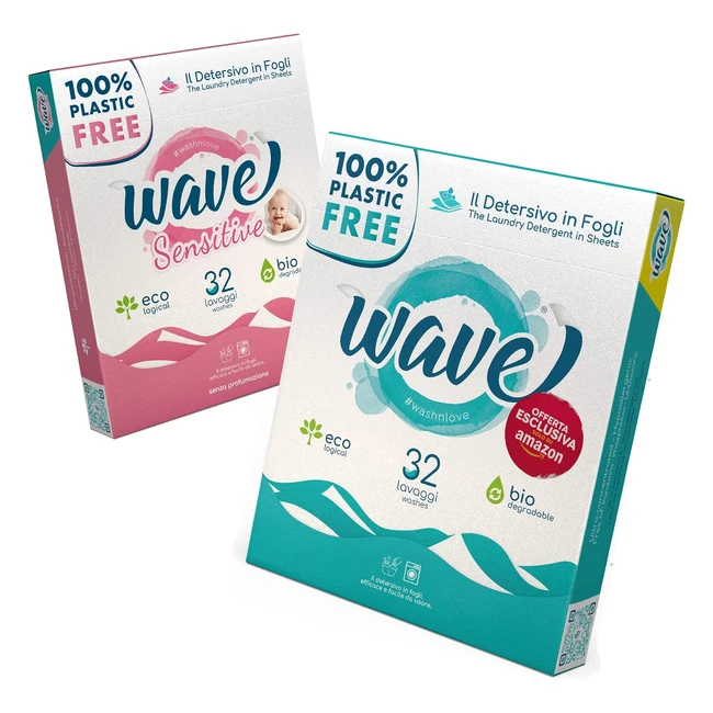 Wave Washing Family Box - Detersivo in Fogli 100 Plastic Free - 64 Lavaggi - Ma