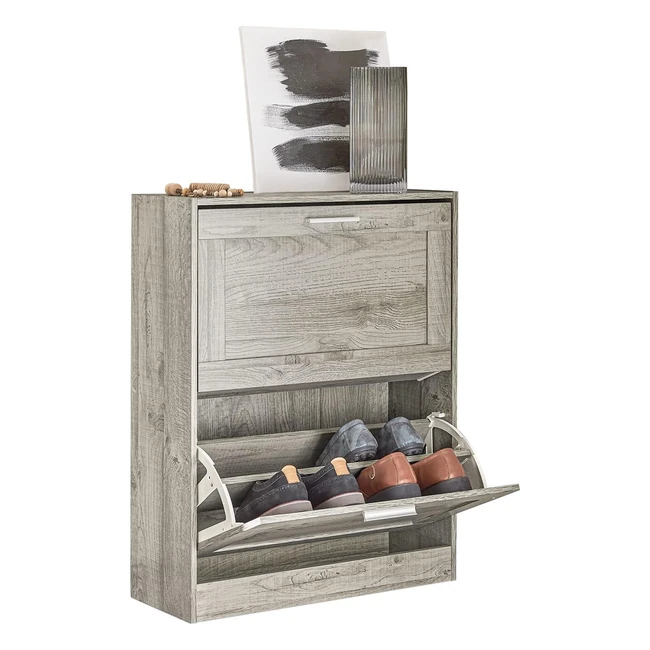 Meuble à chaussures scandinave avec 2 abattants - Gris effet bois - FSR137HG