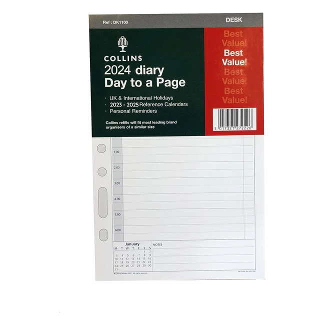 Collins 2024 Dayplanner Organiser Refill Pad - Desk - Day a Page - Appointments