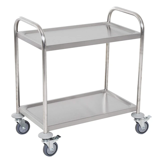 Chariot de Service Cuisine 2 Étagères Roulettes 71x41x81 cm Acier Inox Chromé
