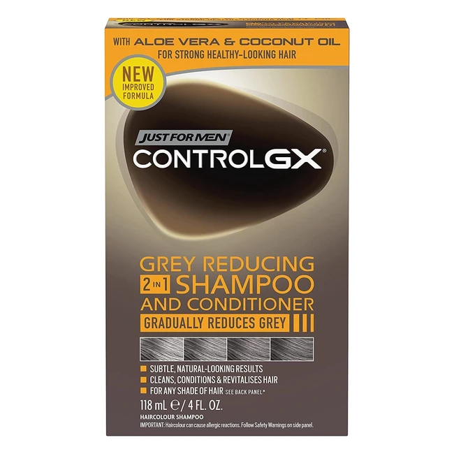 Just for Men Control GX 2in1 Shampoo & Conditioner - Reduces Grey Hair Gradually - All Shades - 118ml
