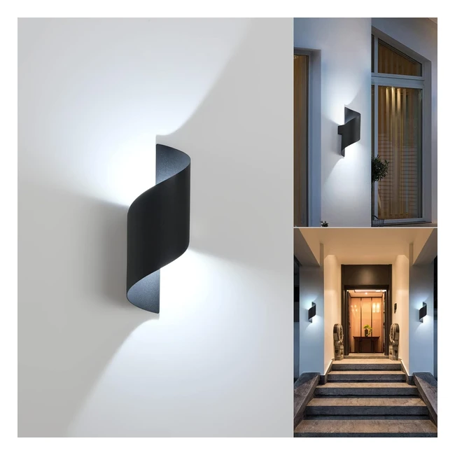 Applique Murale LED Intérieur/Extérieur 10W 6000K Blanc Froid - Lampe Up/Down Luminaire Murale Étanche IP65 - Spirale Métal pour Bar/Chambre/Coucher - Noir